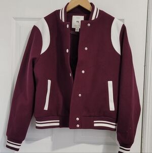 Free Assembly Maroon and White Varsity Jacket